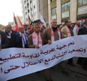 The Popular Front for the Liberation of Palestine commemorates its 54th anniversary in front of the Red Cross headquarters in Gaza, in solidarity with Palestinian prisoners held in Israeli jails on 13 December 2021 [Mohammed Asad/Middle East Monitor]