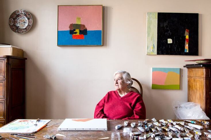 Lebanese artist Etel Adnan in her home and studio, Paris. Photo: Stefan Ruiz