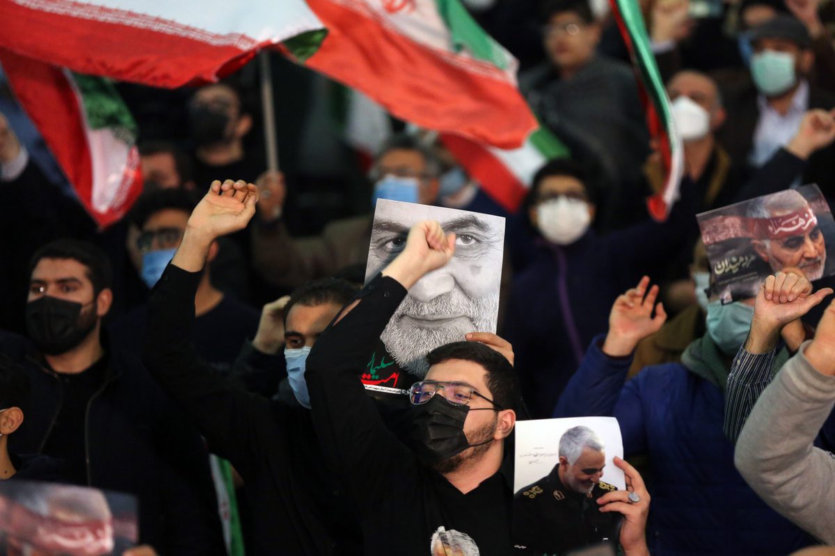 People gather for a commemoration ceremony during a vigil marking the second anniversary of killing of Iranian military commander Qassem Soleimani in a US drone attack at at Imam Khomeini Mosalla in Tehran, Iran on 3 January 2022. [Fatemeh Bahrami - Anadolu Agency]