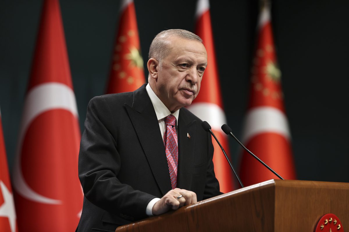 Turkish President Recep Tayyip Erdogan makes a speech after Cabinet meeting in Ankara, Turkey on 3 January 2022. [Doğukan Keskinkılıç - Anadolu Agency]