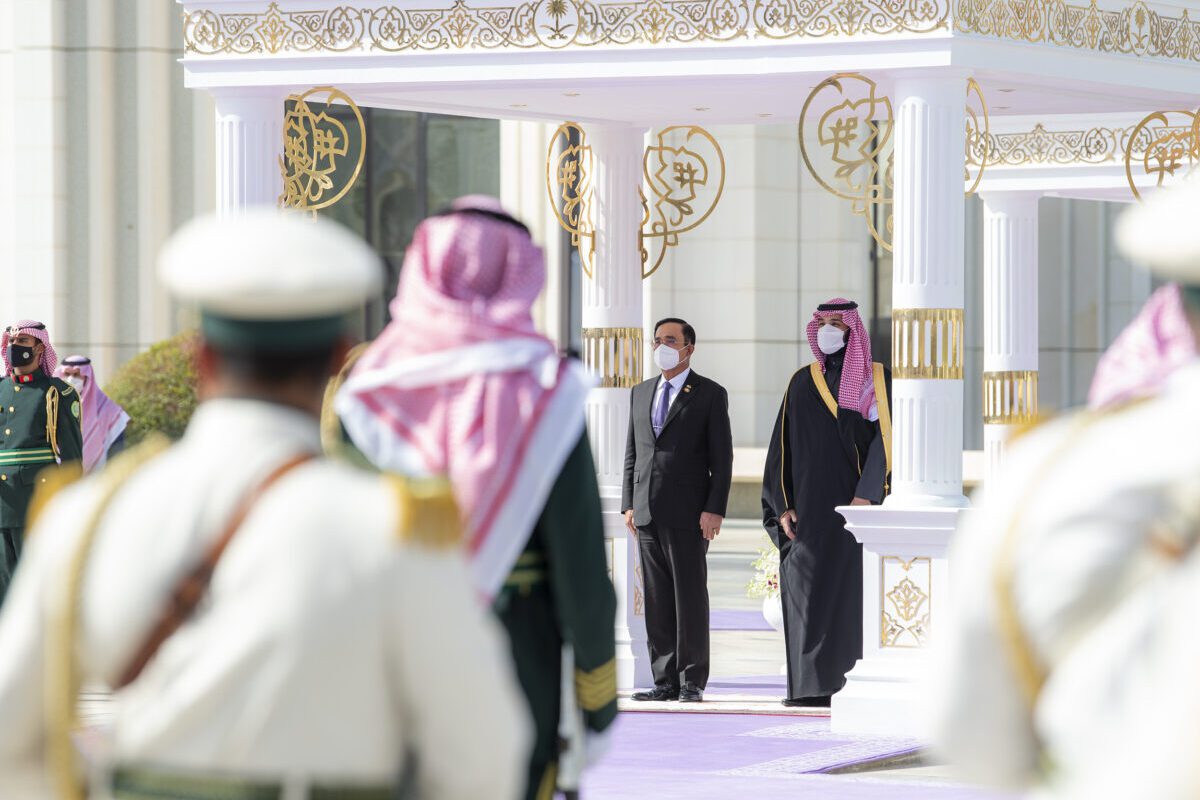 Crown Prince of Saudi Arabia Mohammad bin Salman al-Saud welcomes Thai Prime Minister, Pryauth Chan-Ocha in Riyadh, Saudi Arabia on January 25, 2022. [Royal Court of Saudi Arabia - Anadolu Agency]