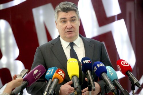Croatian President Zoran Milanovic speaks to press during his visit at chocolate factory 'Kras' in Zagreb, Croatia on January 25, 2022. [Stipe Majic - Anadolu Agency]
