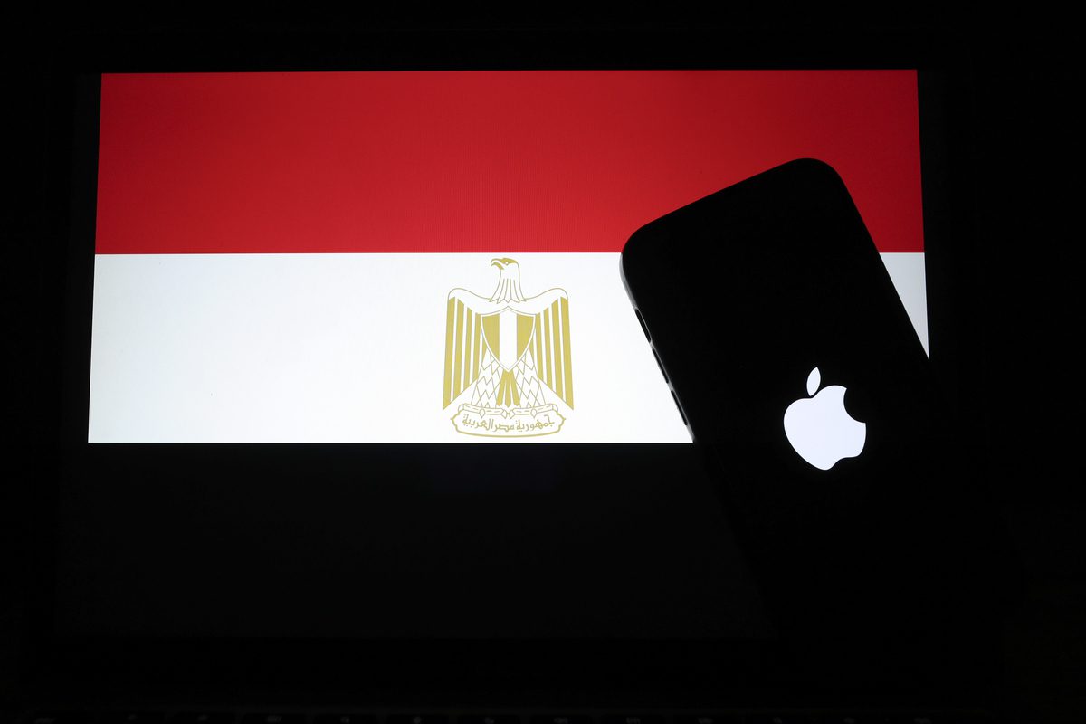 In this photo illustration, the logo of Apple on a smartphone and the Egyptian flag are displayed in Ankara, Turkiye [Celal Güneş - Anadolu Agency]