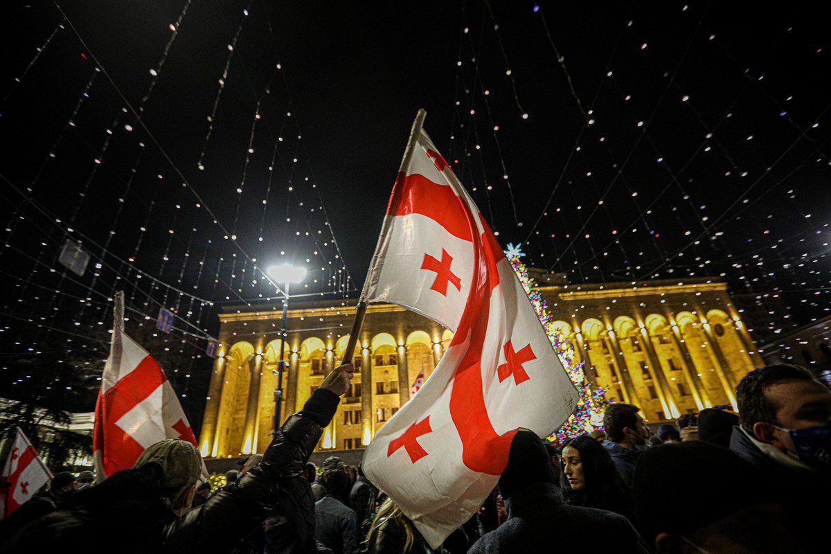 Georgian flags can be seen in Tbilisi, Georgia on 21 December 2021 [Aziz Karimov/Getty Images]