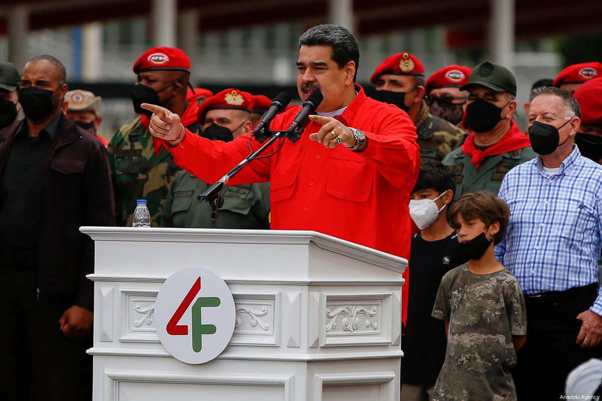Venezuelan President Nicolas Maduro speaks during a rally to commemorate the 30th anniversary of the February 4, 1992 rebellion against the IMF and neoliberalism led by late President Hugo Chavez (1999-2013) in Caracas, Venezuela on 4 Februar 2022. [Pedro Rances Mattey - Anadolu Agency]