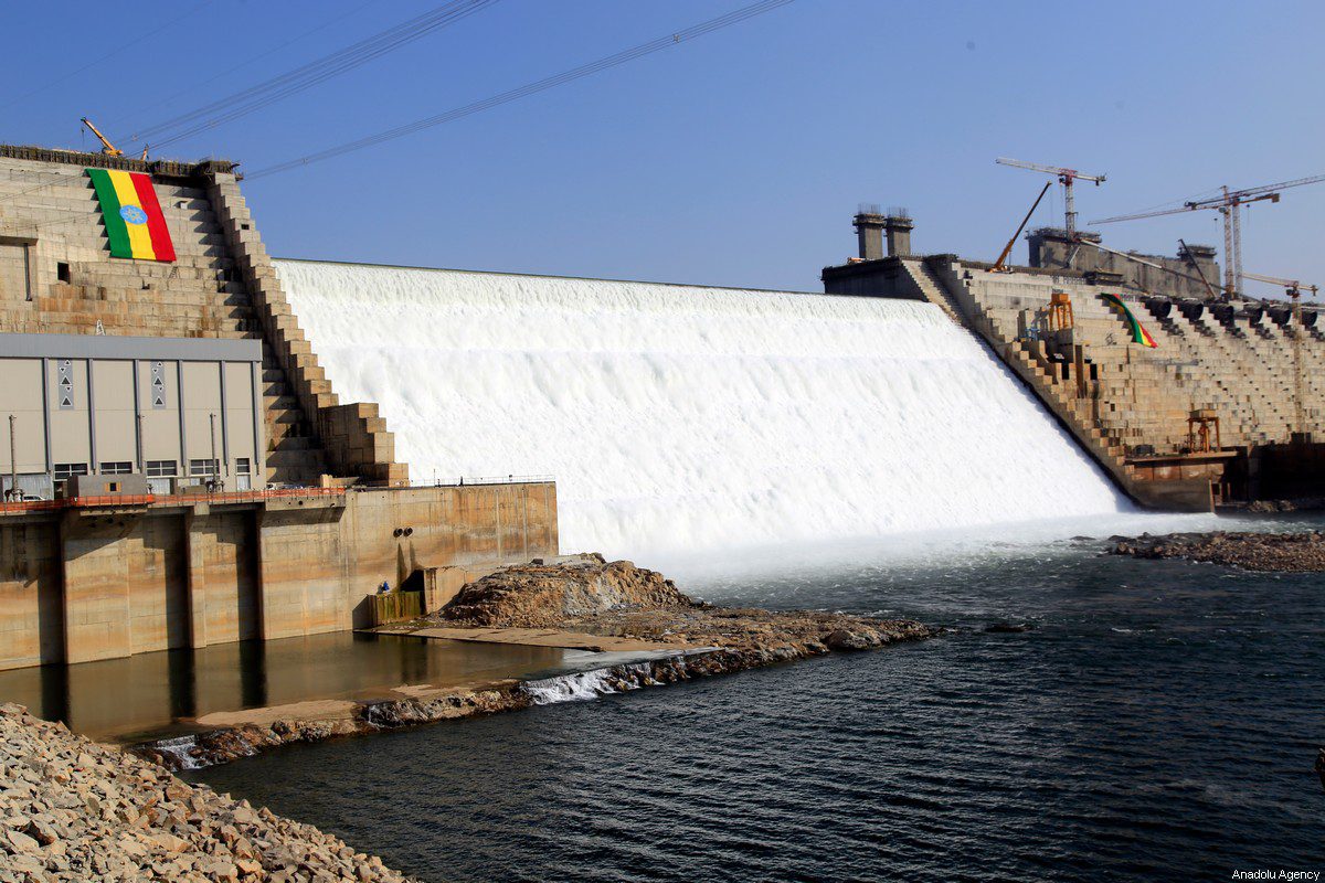 A view of Grand Ethiopian Renaissance Dam, a massive hydropower plant on the River Nile that neighbors Sudan and Egypt, as the dam started to produce electricity generation in Benishangul-Gumuz, Ethiopia on February 19, 2022 [Minasse Wondimu Hailu - Anadolu Agency]