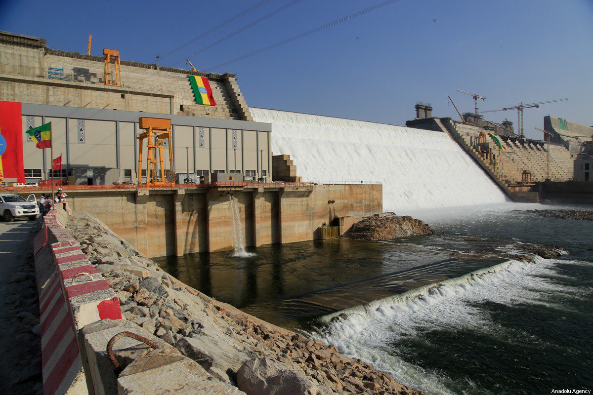 A view of Grand Ethiopian Renaissance Dam, a massive hydropower plant on the River Nile that neighbors Sudan and Egypt, as the dam started to produce electricity generation in Benishangul-Gumuz, Ethiopia on February 19, 2022. [Minasse Wondimu Hailu - Anadolu Agency]