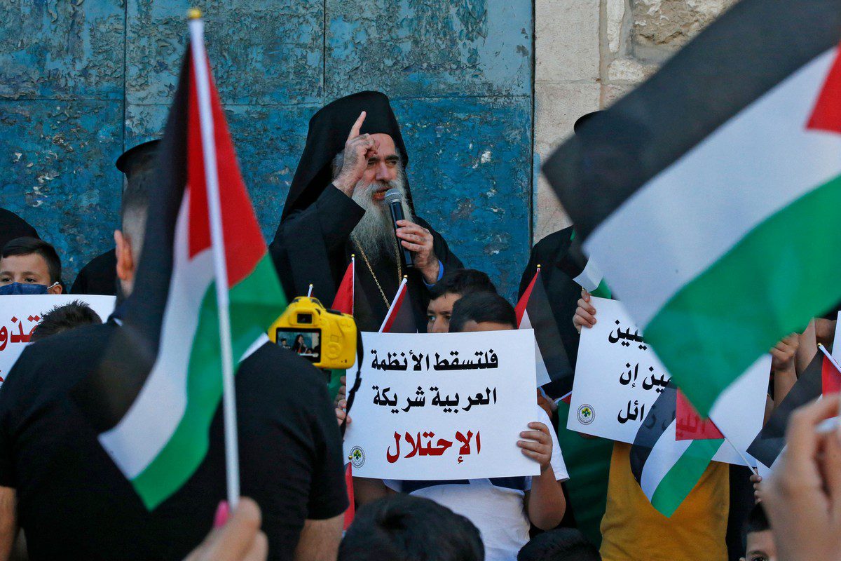 Palestinian Greek Orthodox Archbishop Atallah Hanna in West Bank city of Bethlehem [HAZEM BADER/AFP/Getty Images]