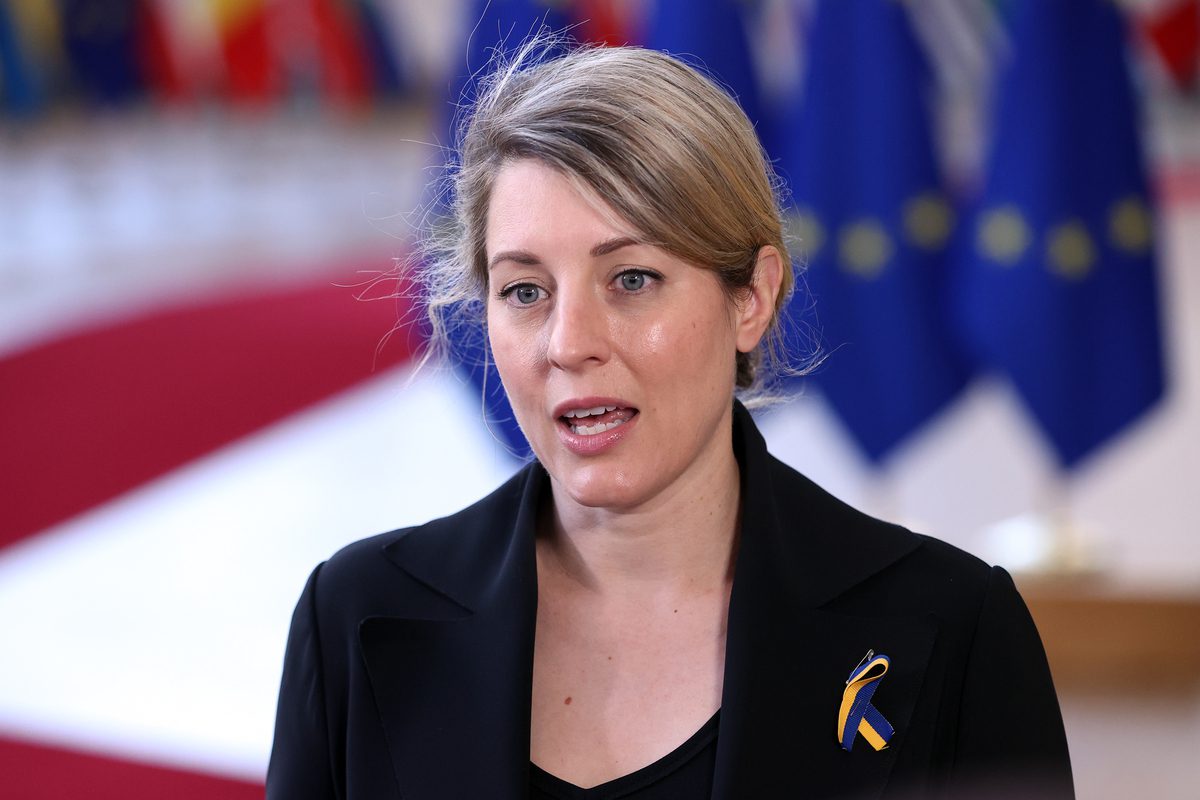 Canadian Foreign Minister Melanie Joly speaks to press members as she attends an extraordinary meeting of the EU Foreign Affairs Council in Brussels, Belgium on March 04, 2022. [Dursun Aydemir - Anadolu Agency]