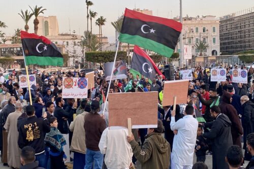 Hundreds of people stage a protest to demand elections in the country to be hold right away and ending the transitional period in Tripoli, Libya on March 5, 2022. [Hazem Ahmed Turkia - Anadolu Agency]