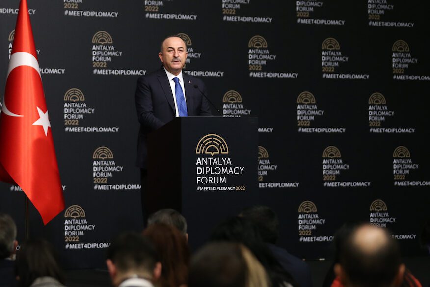 ANTALYA - TURKIYE - MARCH 10: Turkish Foreign Minister Mevlut Cavusoglu holds a press conference after Russia-Turkiye-Ukraine tripartite Foreign Ministers meeting at the Antalya Diplomacy Forum in Antalya, Turkiye on March 10, 2022. ( Orhan Çiçek - Anadolu Agency )