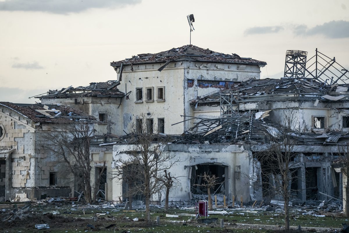 A view of a damaged mansion reportedly belonging to the businessman Baz Karim after a dozen ballistic missiles hit northern Iraq’s Erbil on 13 March 2022 [Ahsan Mohammed Ahmed Ahmed/Anadolu Agency]