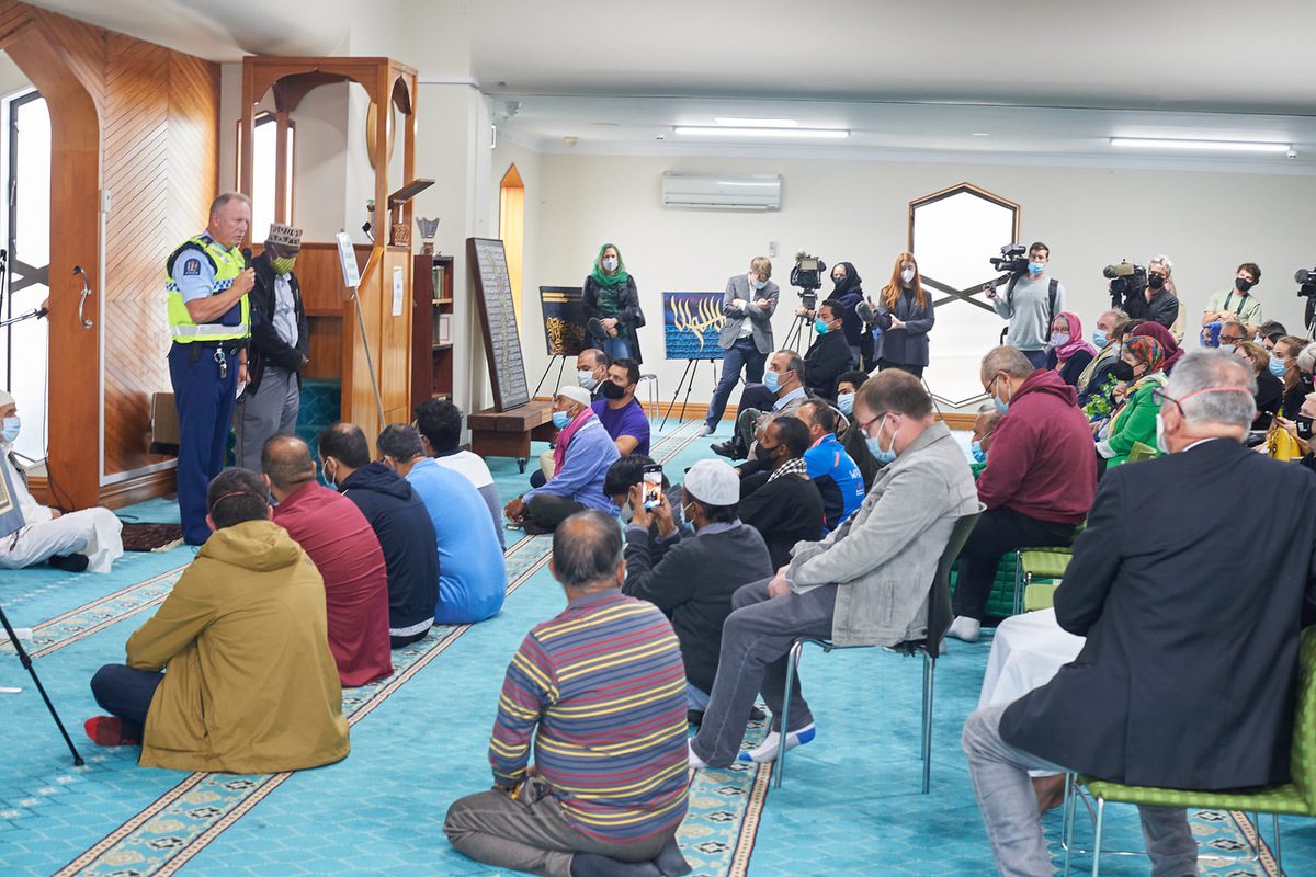 Mosque shooting survivor Temel Atacocugu arrives at Masjid An-Nur on March 15, 2022 in Christchurch, New Zealand [Lynne McAra Clark/Anadolu Agency]