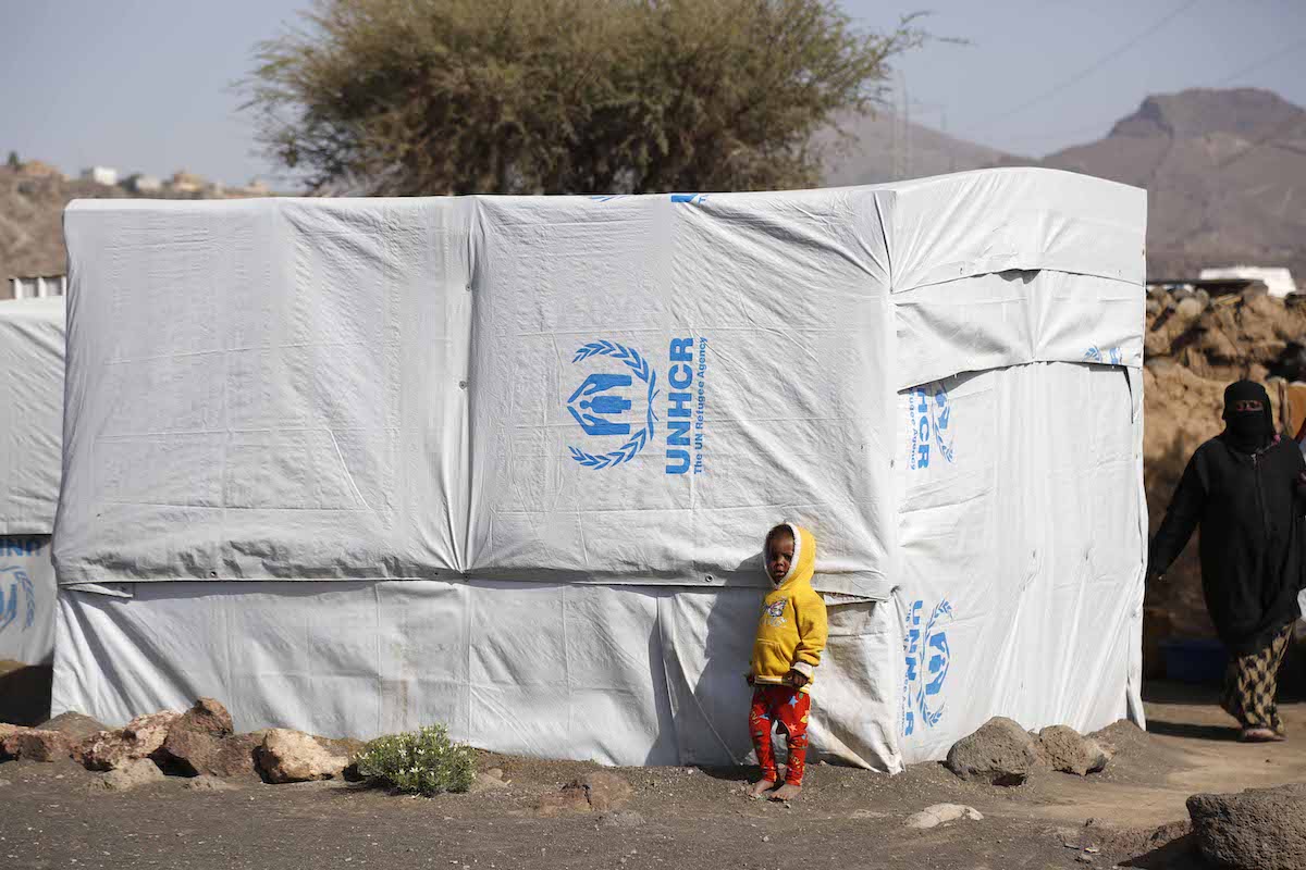 A view from a refugee camp located in Dharawan district where Yemenis are trying to survive in ruined tents, on March 25, 2022 in Sanaa, Yemen. [Mohammed Hamoud - Anadolu Agency]