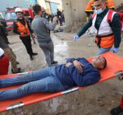 The first fire engine made in Gaza takes part in an emergency drill on 1 February 2022 [Mohammed Asad/Middle East Monitor]