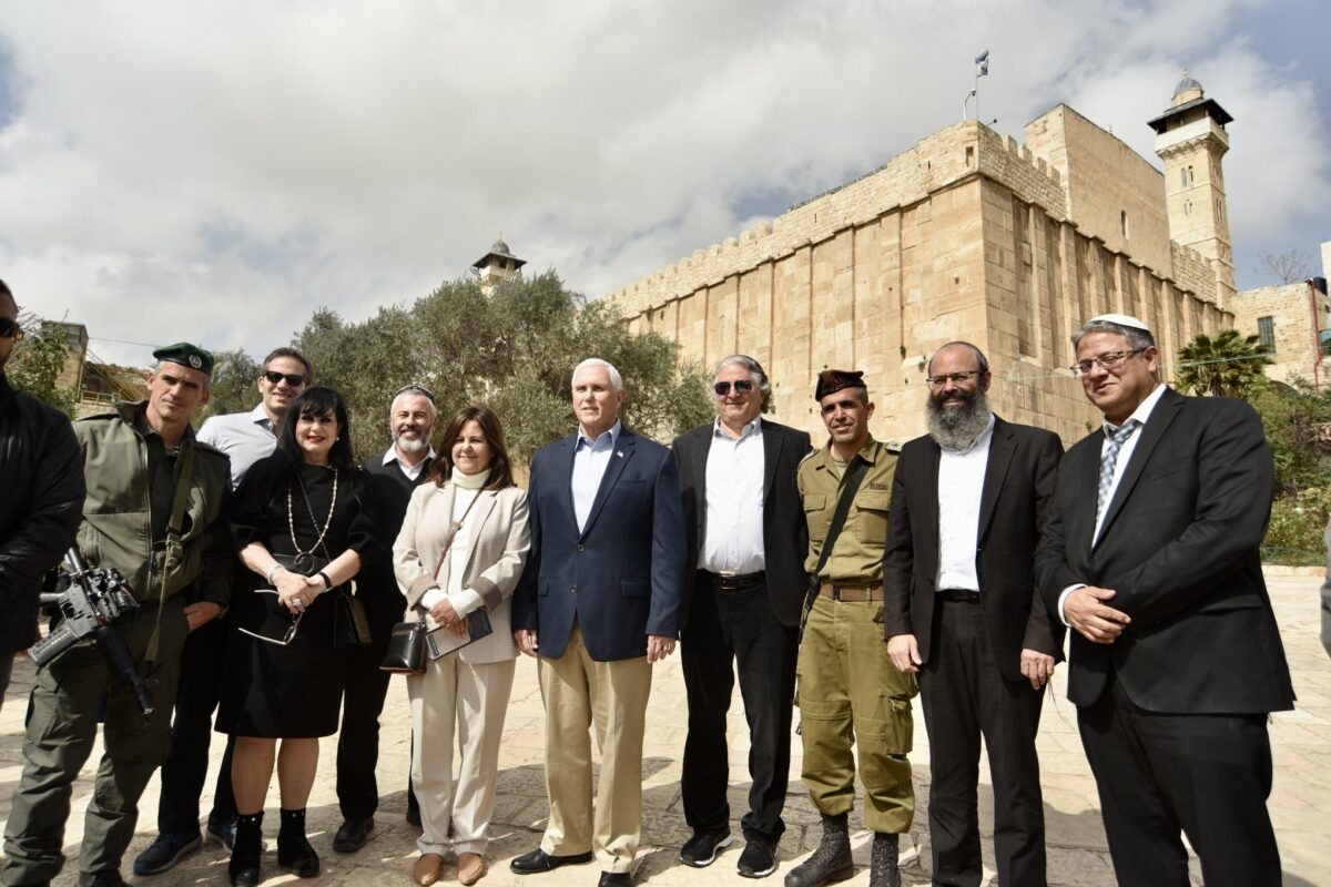 Former US Vice President Mike Pence and his wife visits the occupied Ibrahimi Mosque in Hebron accompanied by right-wing Israeli Member of the Knesset Itamar Ben-Gvir on 9 March 2022 [@Mike_Pence/Twitter]