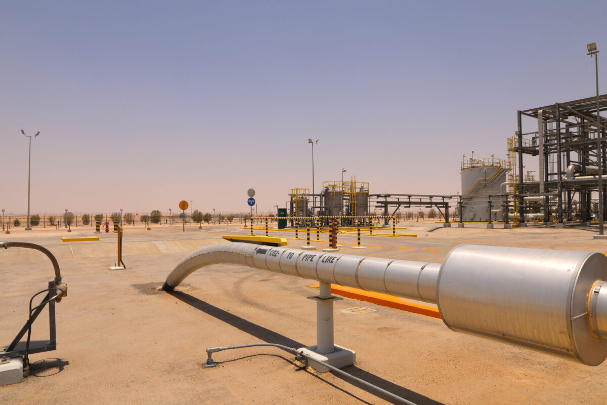A pipe which carries CO2 at the Hawiyah Natural Gas Liquids Recovery Plant, operated by Saudi Aramco, in Hawiyah, Saudi Arabia, on Monday, June 28, 2021 [Maya Siddiqui/Bloomberg via Getty Images]