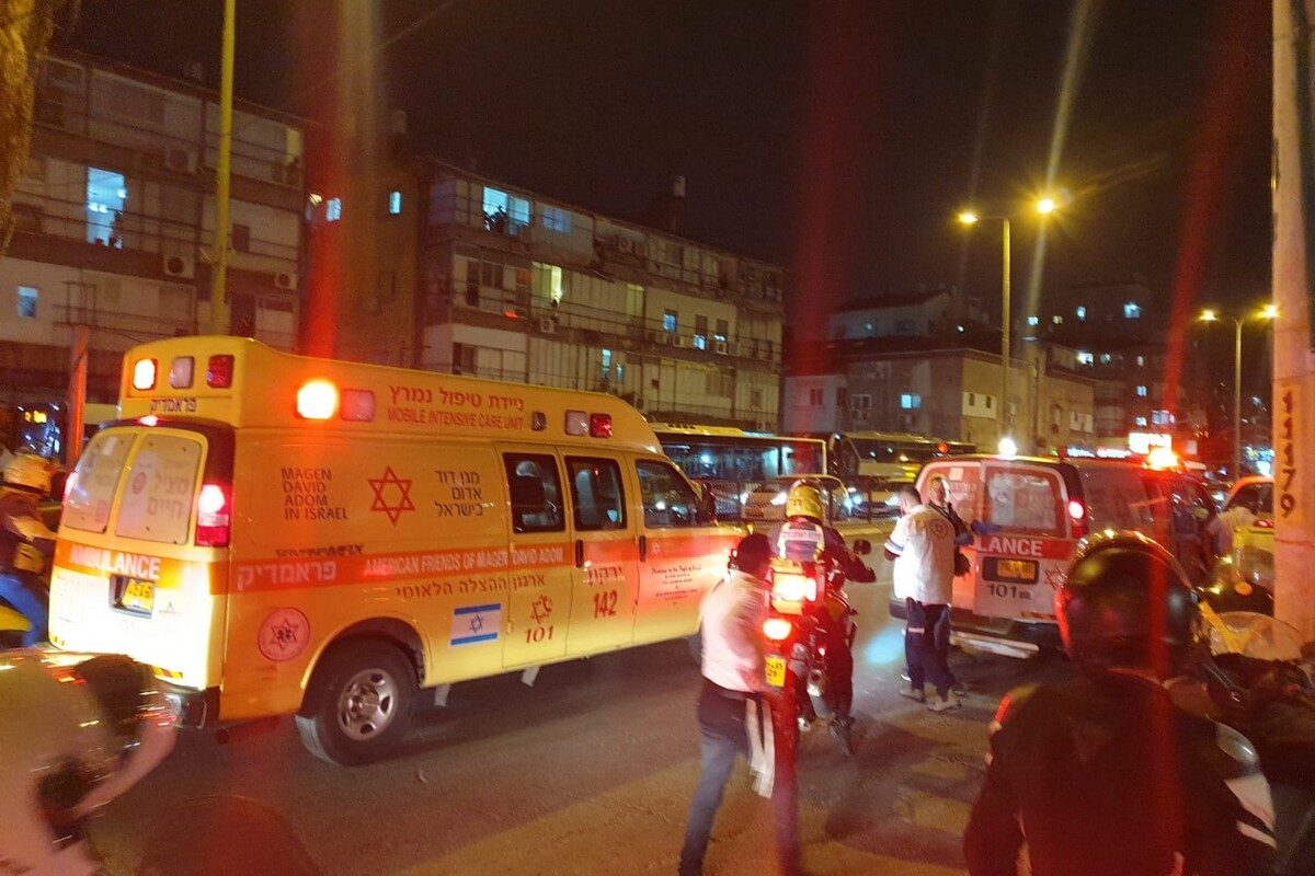An ambulance at the scene of a shooting in Tel Aviv on 29 March 2022 [Magen David Adom/Anadolu Agency]