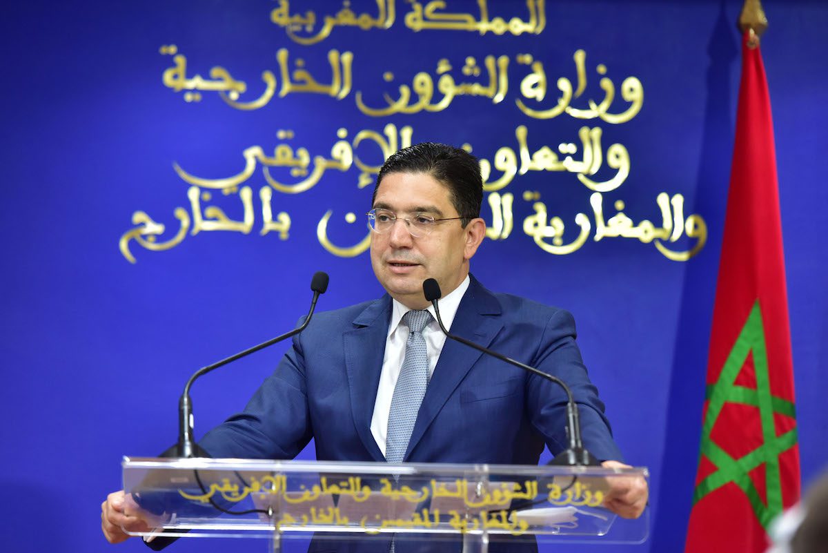 RABAT, MOROCCO - MARCH 29: Moroccan Foreign Minister Nasser Bourita holds joint press conference with his counterpart US Secretary of State Antony Blinken (not seen) after their meeting in Rabat, Morocco on March 29, 2022. ( Jalal Morchidi - Anadolu Agency