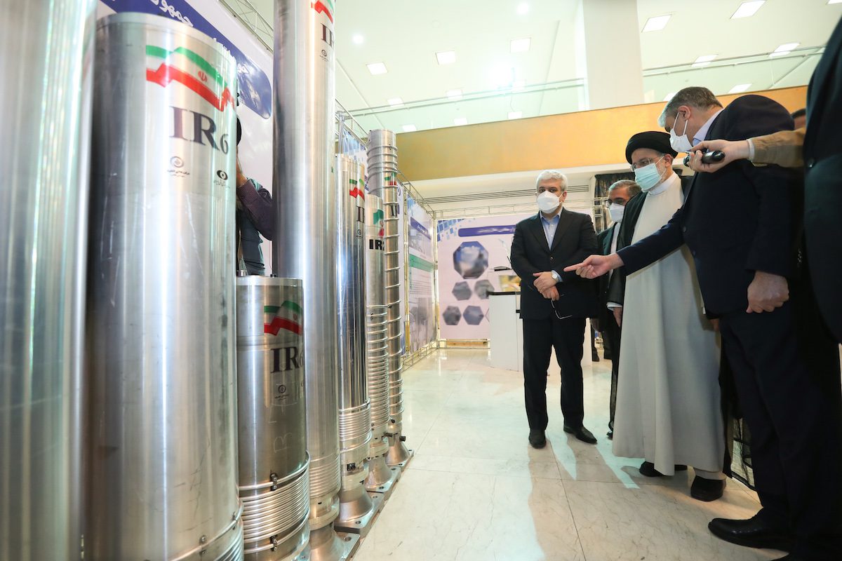 Iranian President Ebrahim Reisi participates in an exhibition organized by the Atomic Energy Organization of Iran on the occasion of the National Nuclear Technology Day at the International Conference Center in Tehran, Iran on April 09, 2022 [Iranian Presidency - Anadolu Agency]