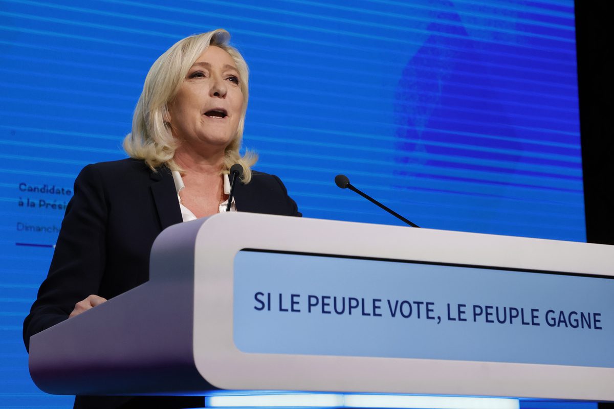Marine Le Pen, French far-right party Rassemblement National (RN) in Paris, France on April 10, 2022 [Albert Cara/Anadolu Agency]