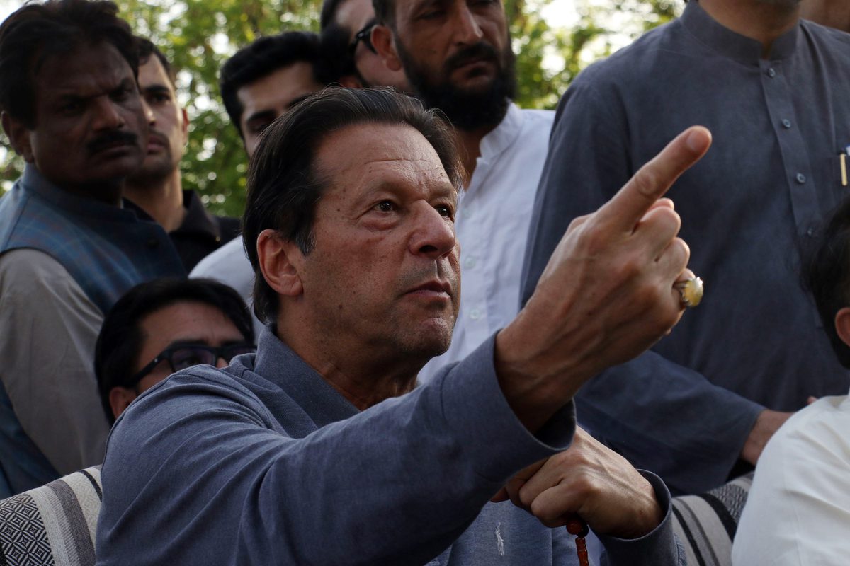 ISLAMABAD, PAKISTAN, APRIL 23: Former Pakistani Prime Minister Imran Khan addresses during a press conference at his residence at Bani Gala in Islamabad, Pakistan, on April 23, 2022. ( Muhammad Reza - Anadolu Agency )