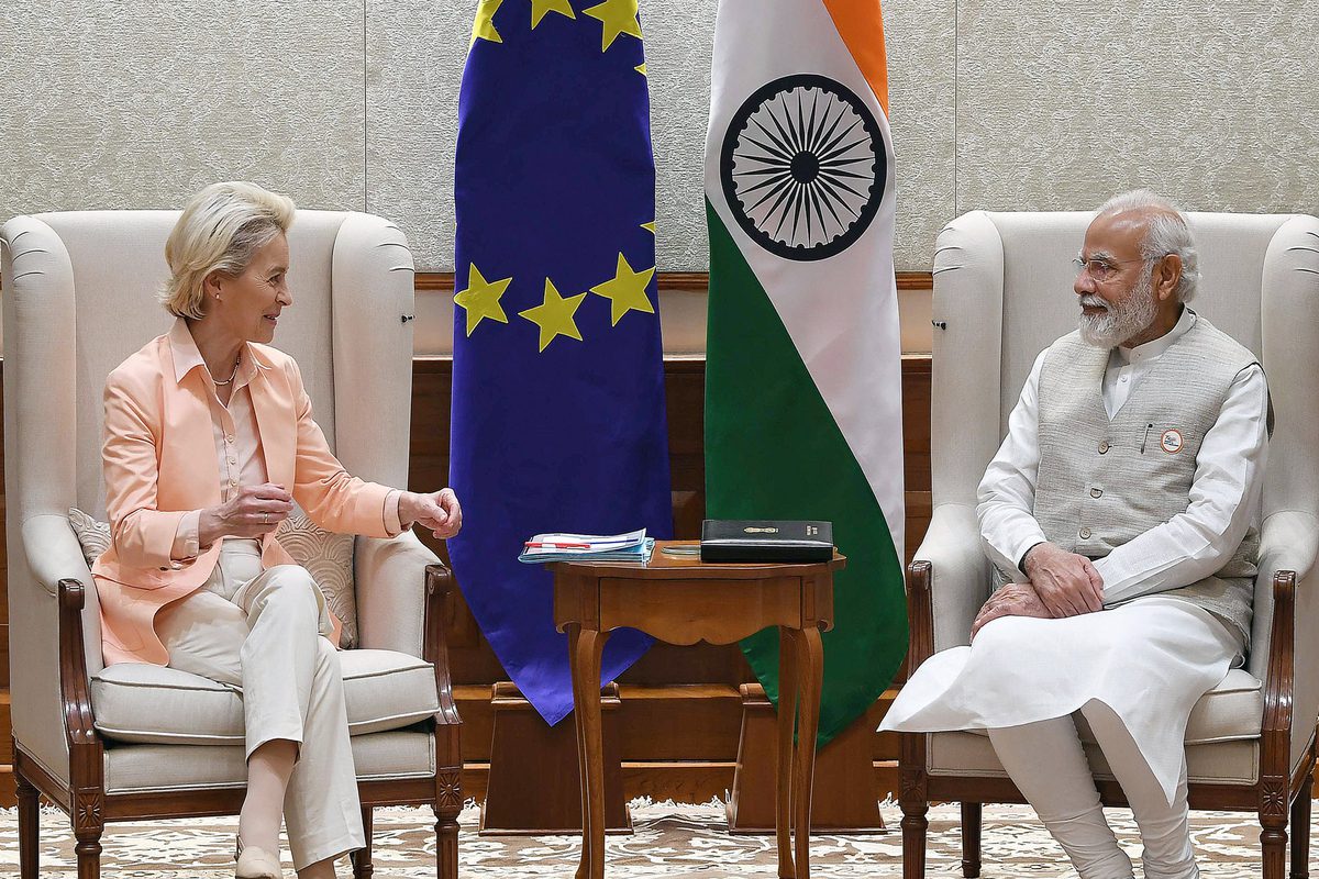 Indian Prime Minister Narendra Modi (R) meets with European Commission President Ursula von der Leyen (L) in New Delhi, India on April 25, 2022 [Indian Press Information Bureau - Anadolu Agency]