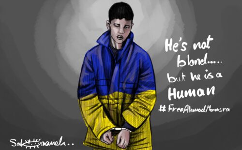 Ahmad Manasra is a Palestinian youth who was imprisoned 7 years ago, at the age of 13, by the occupation forces and has since been suffering from intense psychological torture including solitary confinement - Cartoon [Sabaaneh/Middle East Monitor]