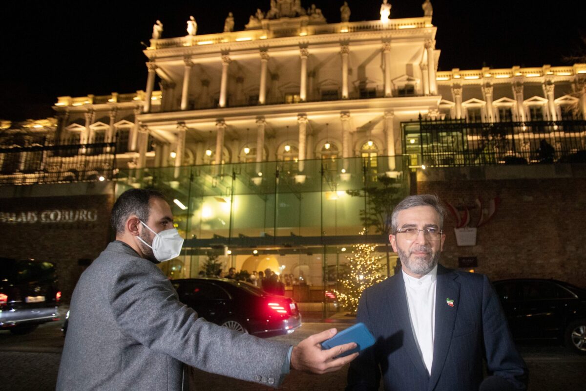 Iran's chief nuclear negotiator Ali Bagheri Kani speaks to the press in front of the Palais Coburg, venue of the Joint Comprehensive Plan of Action (JCPOA) meeting that aims at reviving the Iran nuclear deal, in Vienna on December 27, 2021 [ALEX HALADA/AFP via Getty Images]