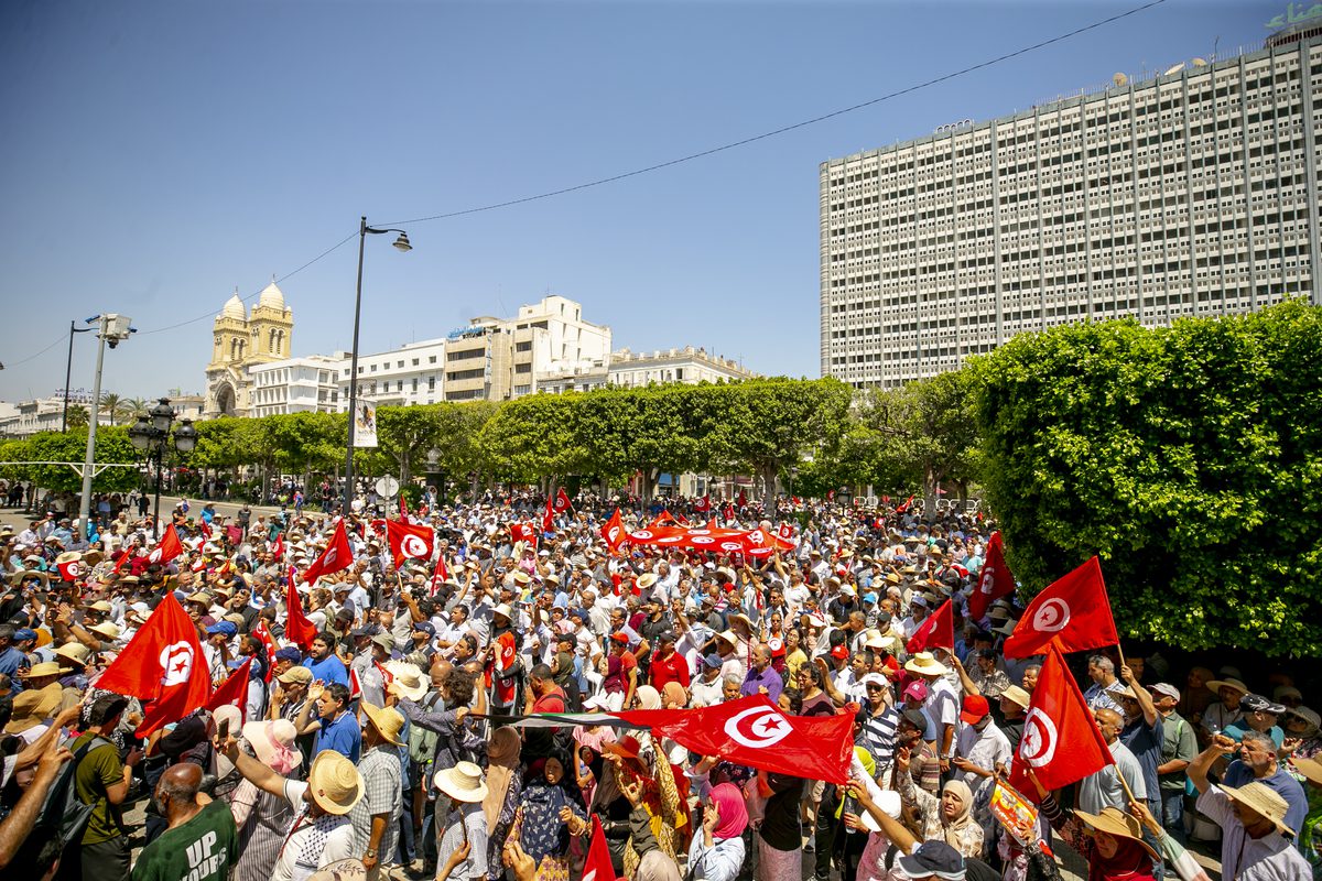 A protest in Tunis, Tunisia on June 19, 2022. [Yassine Gaidi - Anadolu Agency]