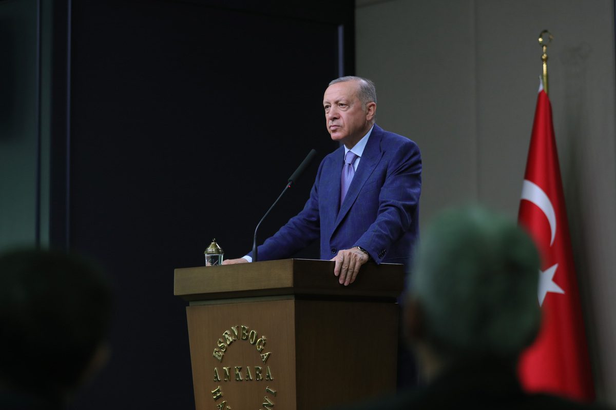 Turkish President Recep Tayyip Erdogan on June 28, 2022, at Esenboga Airport in Ankara, Turkiye. [Mustafa Kamacı - Anadolu Agency]