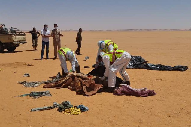 Migrants are found after dying of thirst at the Sahara desert region on 29 June 2022 in Libya [Libyan First Aid Service/Anadolu Agency]