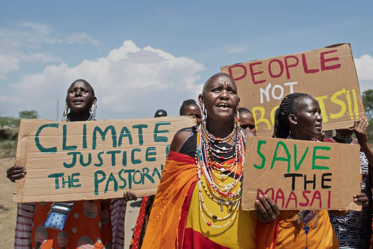 Women from the Masai community take part in a strike organised on March 25, 2022 [TONY KARUMBA/AFP via Getty Images]