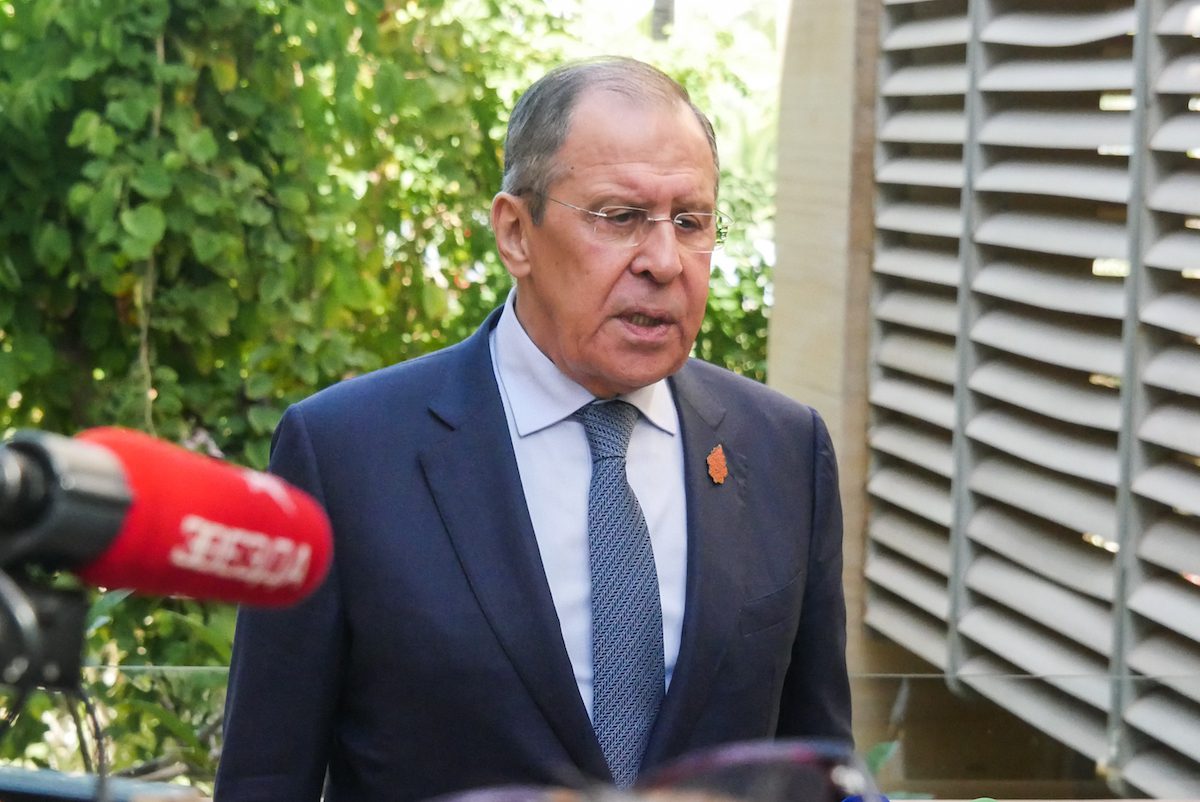 BALI, INDONESIA - JULY 8: Russian Foreign Minister Sergey Lavrov hold a press conference during the G20 Foreign Minister Meeting at Mulia Hotel, Nusa Dua in Bali, Indonesia on July 8, 2022. Indonesia as G20 Presidency host the Foreign Minister Meeting from 20 countries with the theme “Recover Together, Recover Stronger” to enhance further collaboration through dialogue to revive multilateralism in addressing global challenges. ( Anton Raharjo - Anadolu Agency )