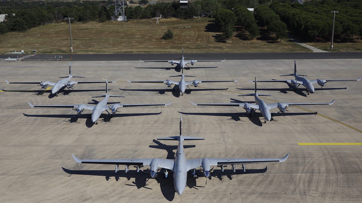 Bayraktar Akinci unmanned aerial vehicle (UAV), are brought together as a fleet at Flight Training and Test Center in Istanbul, Turkiye on July 05, 2022 [BAYKAR - Anadolu Agency]