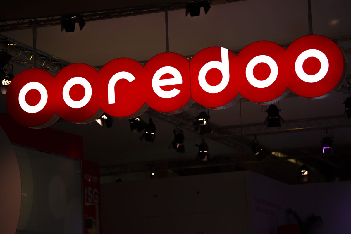 A logo sits illumintated outside the Ooredoo booth on day 2 of the GSMA Mobile World Congress 2019 on February 26, 2019 in Barcelona, Spain [David Ramos/Getty Images]