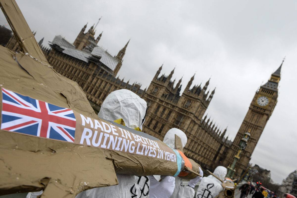 A protest over UK arms sales to Saudi Arabia on 18 March 2016 in London, England [Chris Ratcliffe/Getty Images]