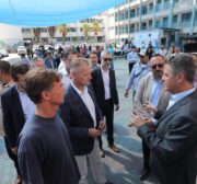 EU delegation in Gaza meets Palestinians wounded in latest Israel strikes, on 16 August 2022 [Mohammed Asad/Middle East Monitor]