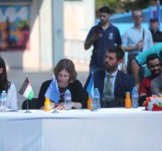 EU delegation in Gaza meets Palestinians wounded in latest Israel strikes, on 16 August 2022 [Mohammed Asad/Middle East Monitor]