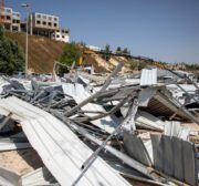 Israeli occupation forces demolish an events hall in Issawiya, in the occupied East Jerusalem, on 16 August 2022 claiming it was built with the necessary building permit [Eyad Tawil/Anadolu Agency]