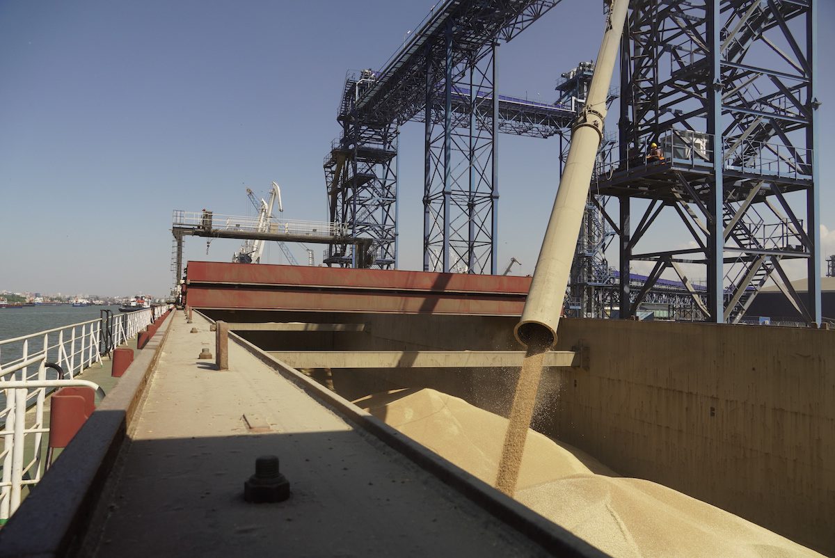 Grains to be shipped are loaded onto a ship at Port of Rostov-on-Don in Russia on August 17, 2022. [Stringer - Anadolu Agency]