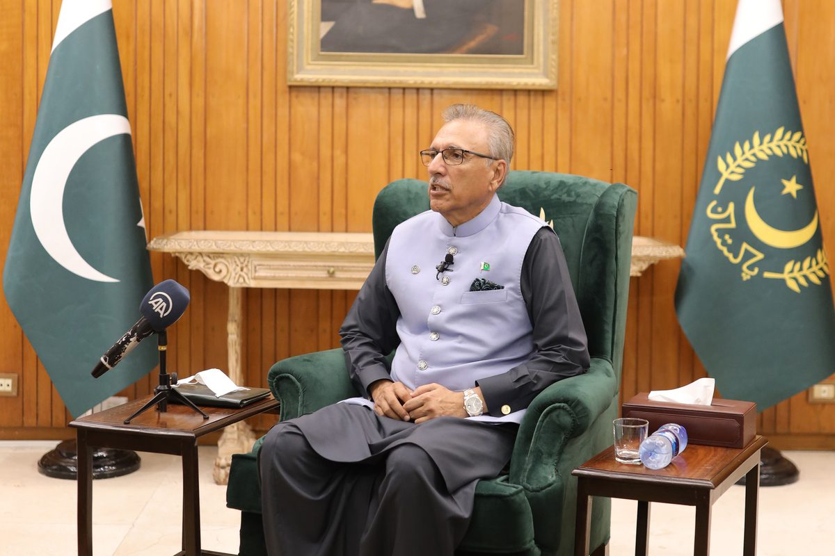 Pakistani President Arif Alvi speaks during an exclusive interview with Anadolu Agency in Islamabad, Pakistan on August 29, 2021 [Mustafa Awan/Anadolu Agency]