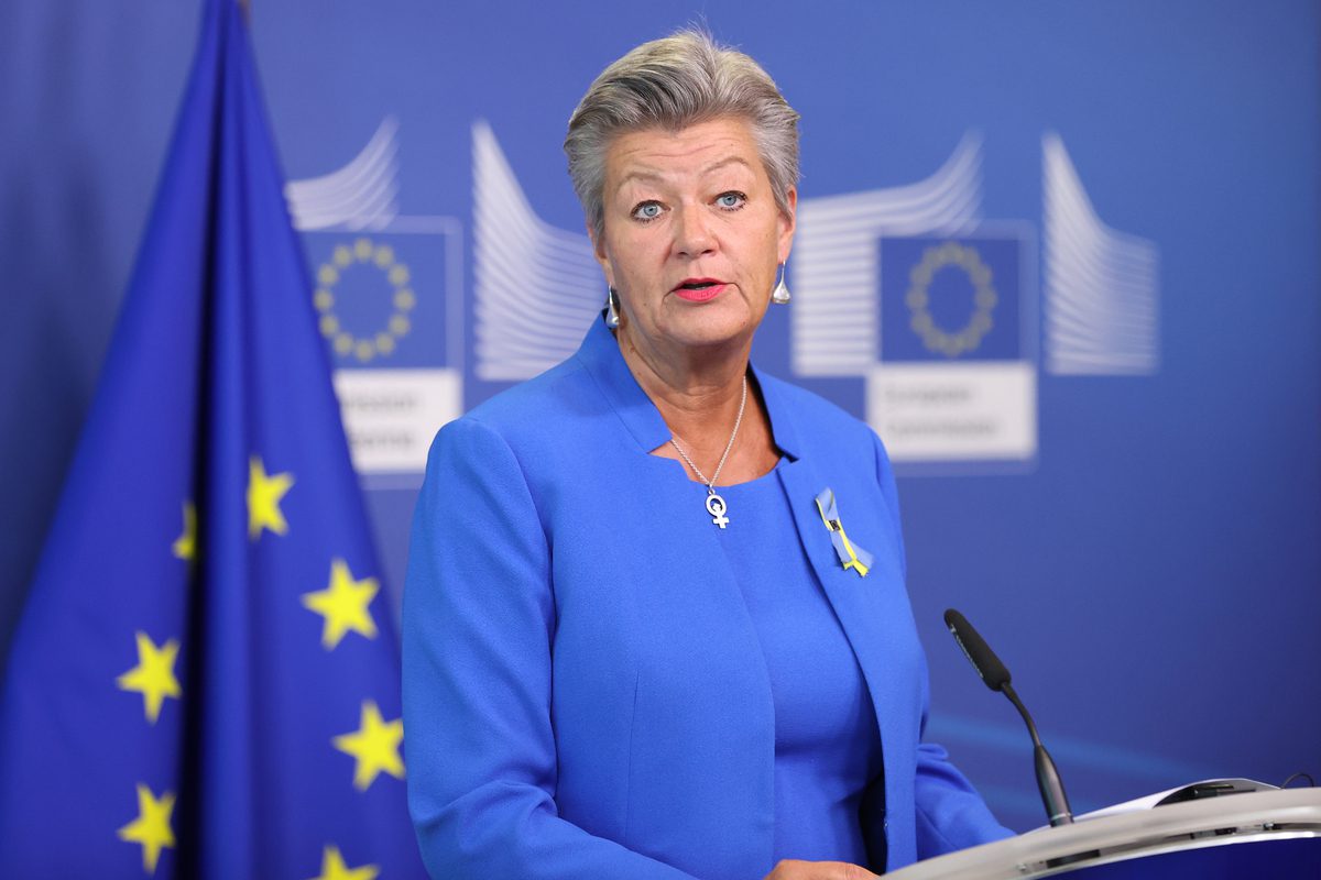 European Commissioner for Home Affairs Ylva Johansson holds a news conference in Brussels, Belgium on September 06, 2022 [Dursun Aydemir/Anadolu Agency]