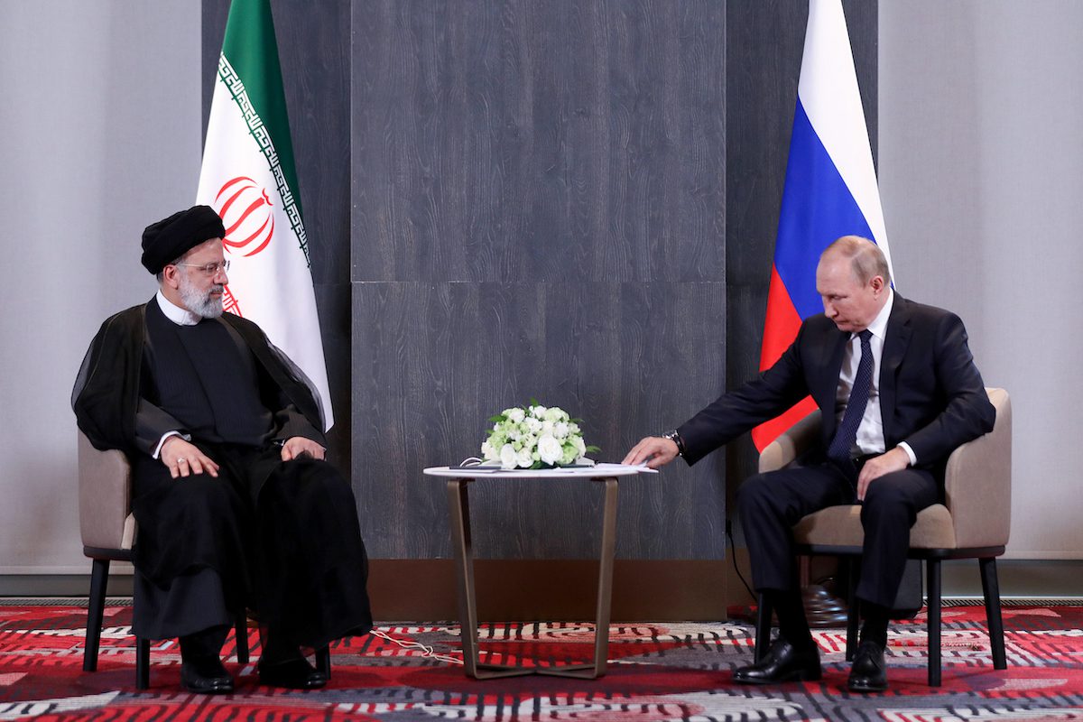 Russian President Vladimir Putin (R) meets with Iranian President Ebrahim Reisi (L) within the Shanghai Cooperation Organization (SCO) Summit in Samarkand, Uzbekistan on September 15, 2022. [Iranian Presidency / Handout - Anadolu Agency]