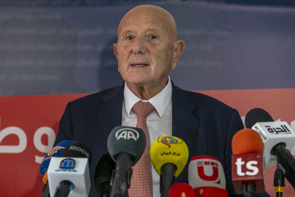 Tunisian opposition leader Ahmed Najib Chebbi makes statements on the new electoral law and the political situation in Tunis, Tunisia on September 20, 2022 [Yassine Gaidi - Anadolu Agency]