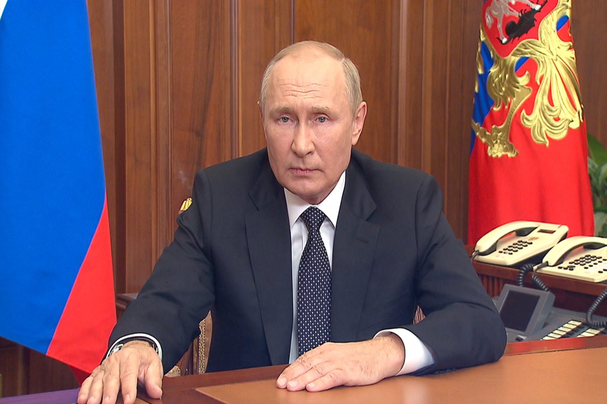 Russian President Vladimir Putin gives a speech in Moscow, Russia on September 21, 2022 [Kremlin Press Office - Anadolu Agency]