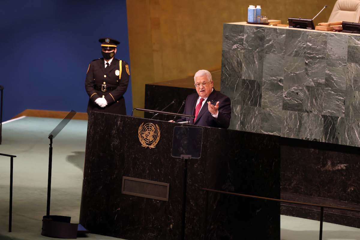 Palestinian President Mahmud Abbas addresses during the 77th session of the United Nations General Assembly (UNGA) at UN Headquarters in New York, United States on September 23, 2022. [Palestinian Presidency - Anadolu Agency]