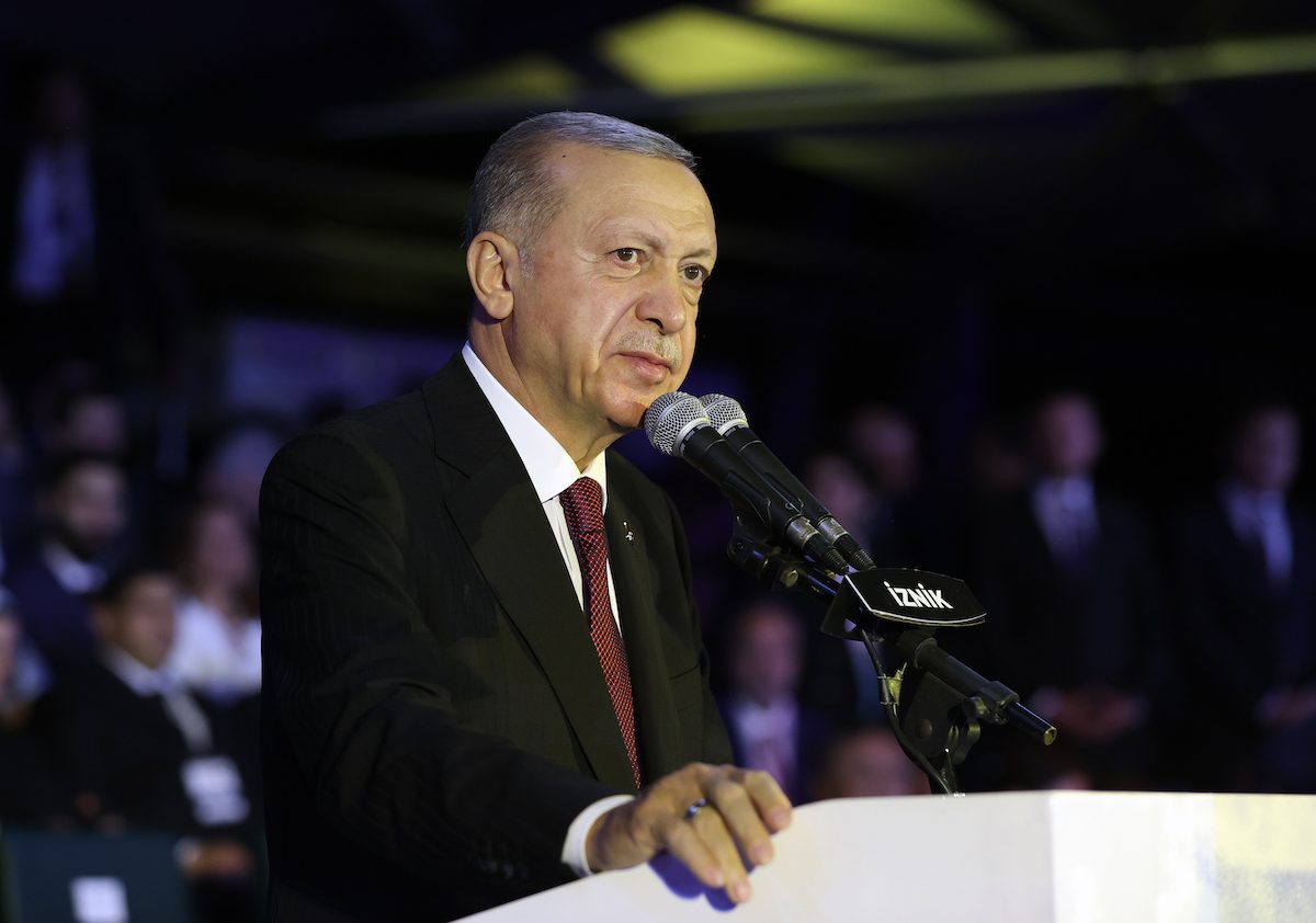 Turkish President Recep Tayyip Erdogan speaks at the 4th World Nomad Games in Bursa, Turkiye on September 29, 2022. [Murat Kula - Anadolu Agency]