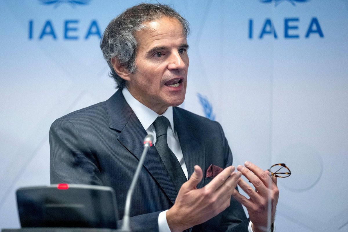 Director General of the International Atomic Energy Agency (IAEA) Rafael Grossi gives a speech at the IAEA headquarters in Vienna, Austria on April 1, 2022 [Photo by JOE KLAMAR/AFP via Getty Images]
