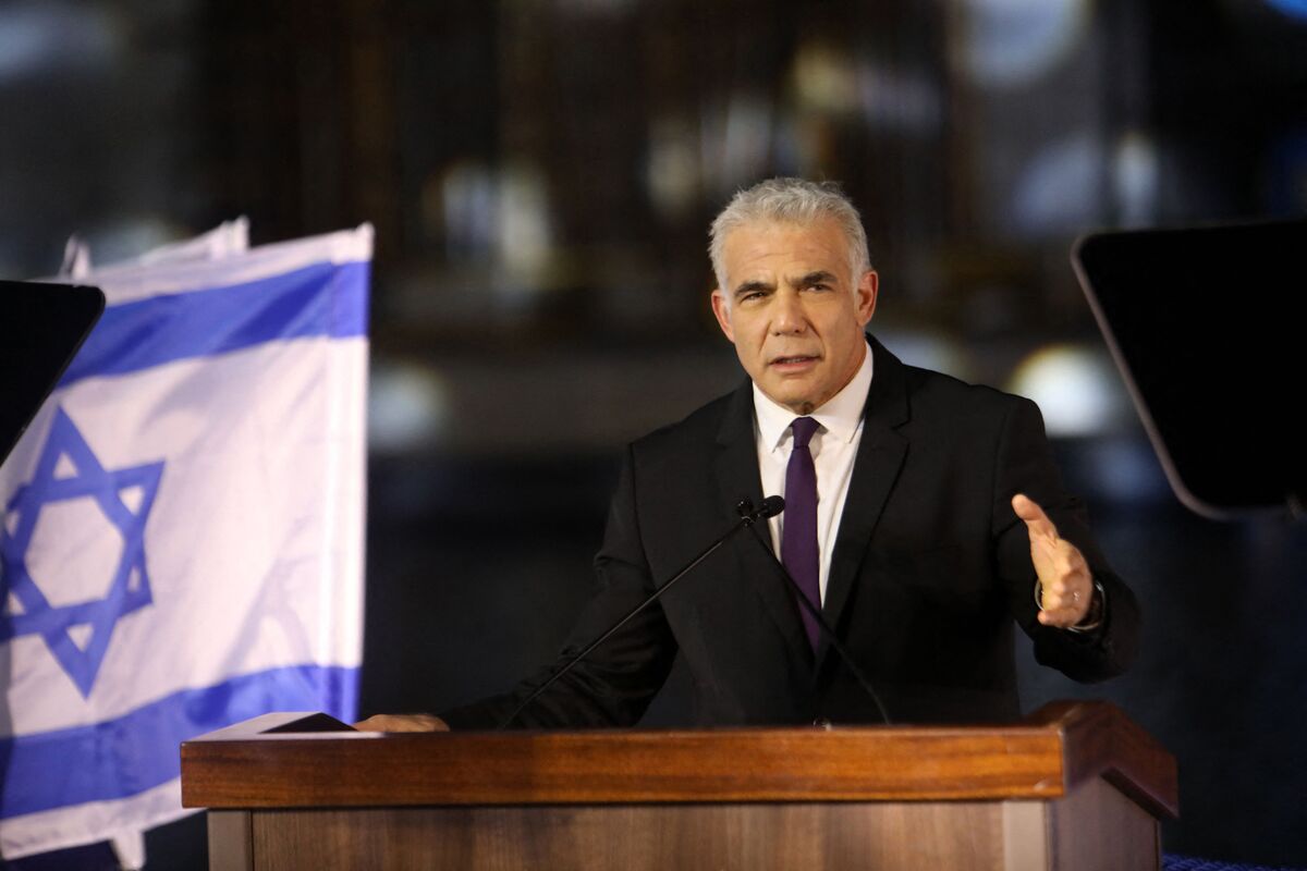 Israeli Prime Minister Yair Lapid delivers a speech during a graduation ceremony of Israel Navy officers, in the northern city of Haifa, on September 7, 2022 [Photo by GIL COHEN-MAGEN/AFP via Getty Images]